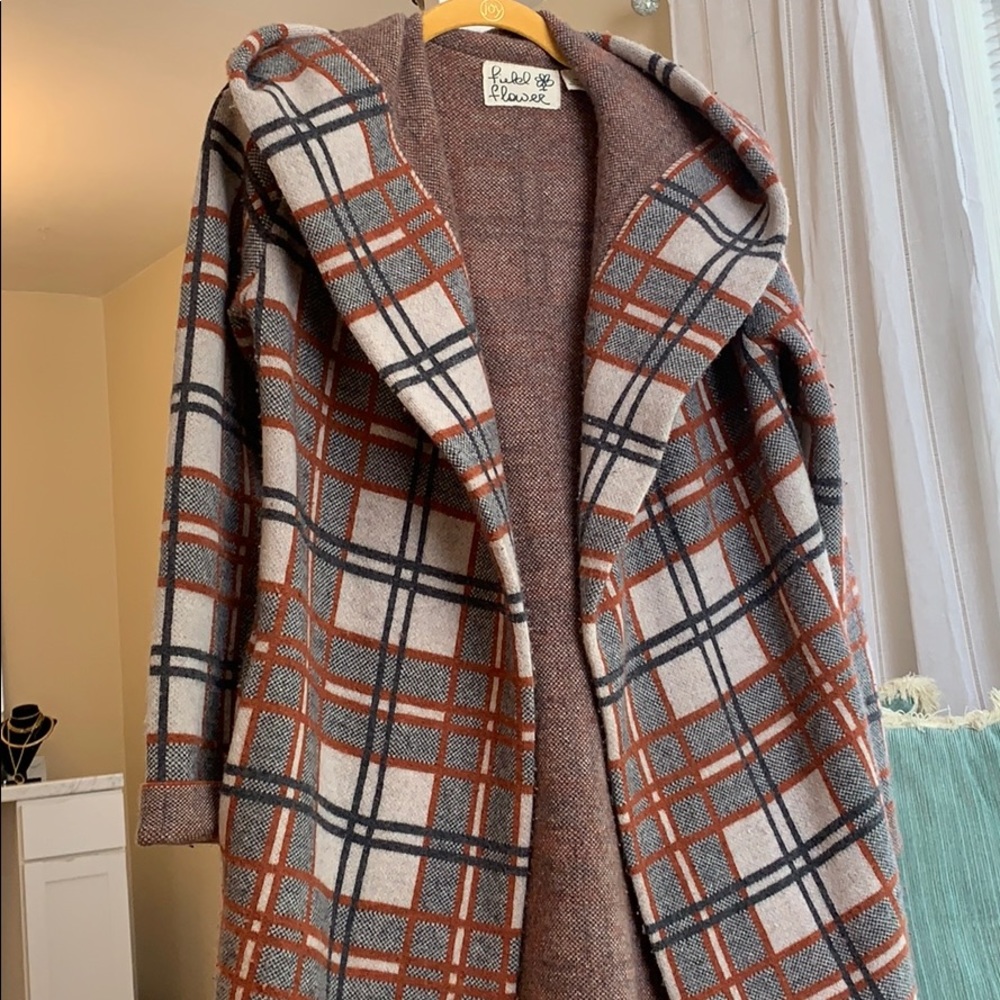 Anthropologie Field Flower Plaid Hooded Jacket